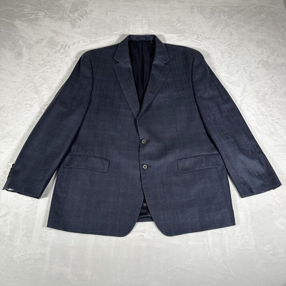 Ralph Lauren Dillards Blazer Men Size 46R Blue Plaid Wool Silk Blend Two-Button